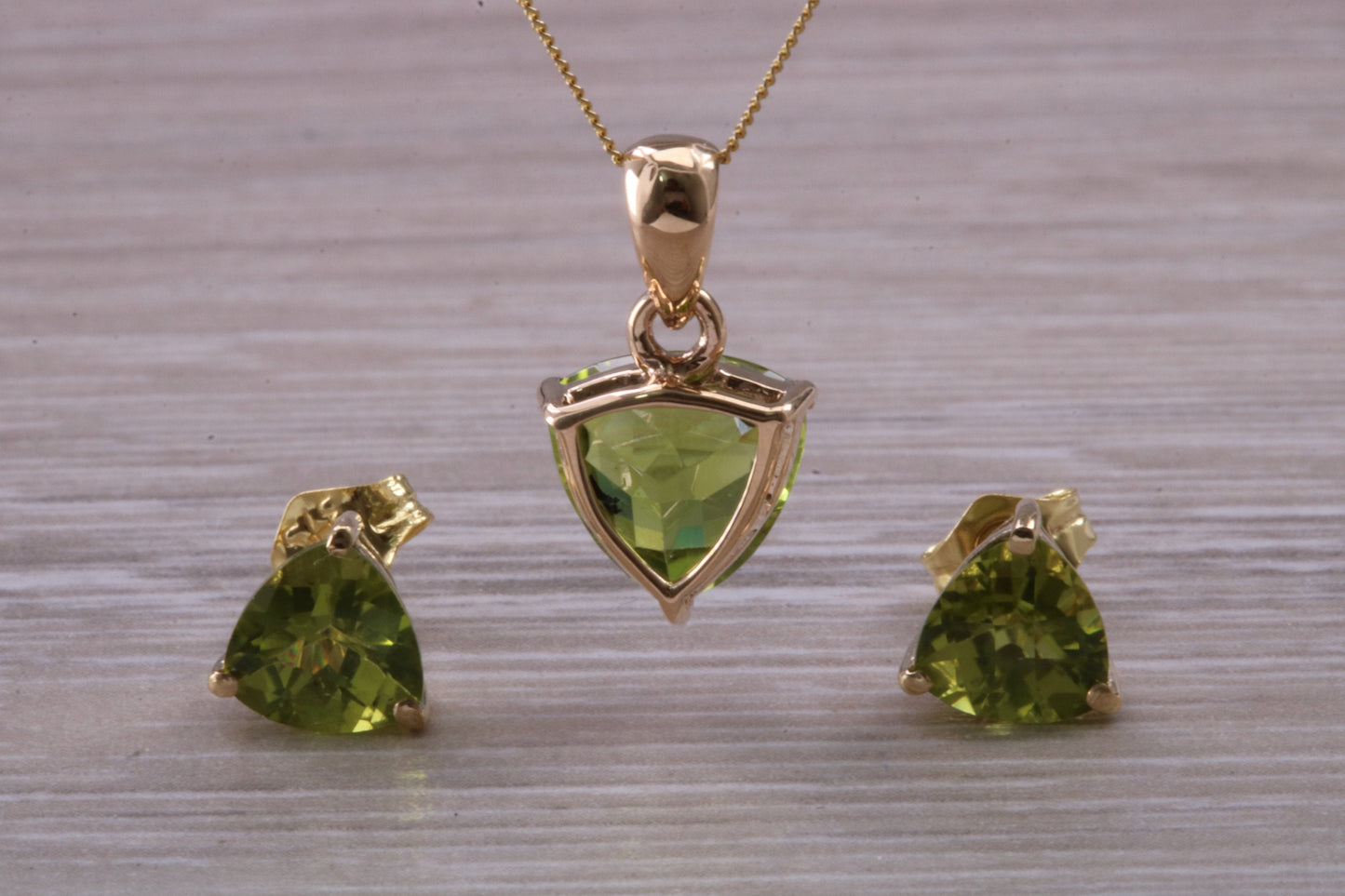 Peridot Earrings and Necklace Set, Solid 9ct Yellow Gold
