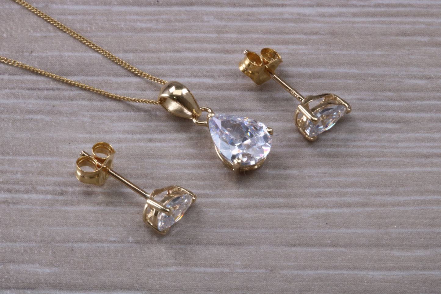 Teardrop cut Earrings and Necklace Set, Solid 9ct Yellow Gold