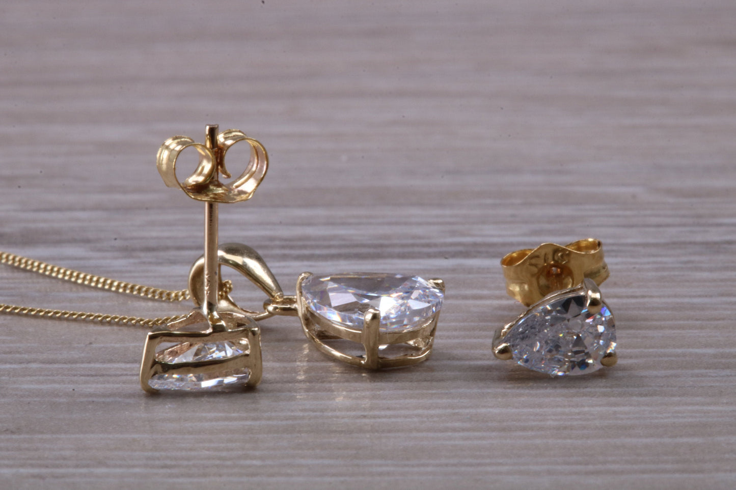 Teardrop cut Earrings and Necklace Set, Solid 9ct Yellow Gold