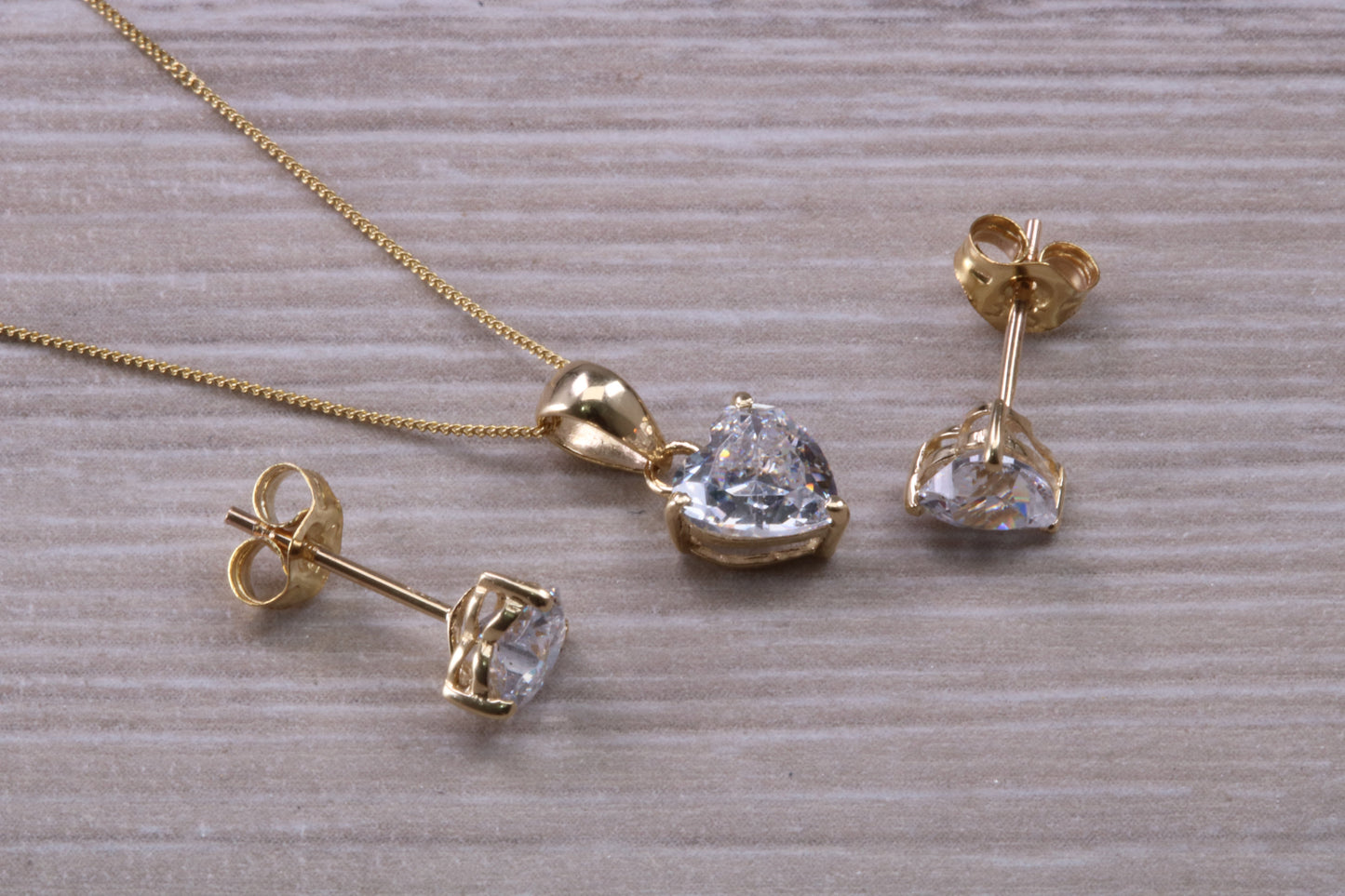 Love Hearts Earrings and Necklace Set, Solid 9ct Yellow Gold