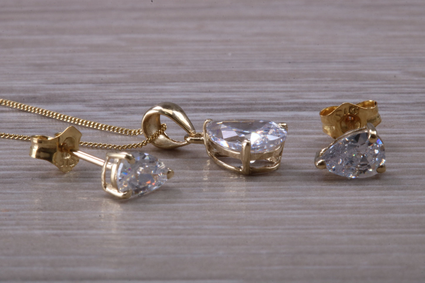 Teardrop cut Earrings and Necklace Set, Solid 9ct Yellow Gold