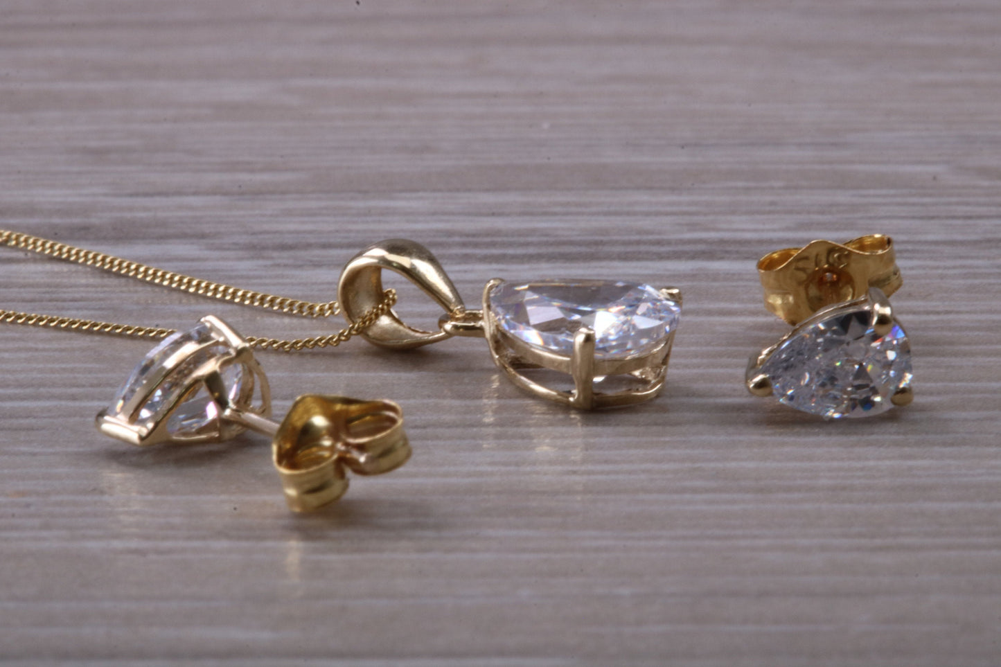 Teardrop cut Earrings and Necklace Set, Solid 9ct Yellow Gold