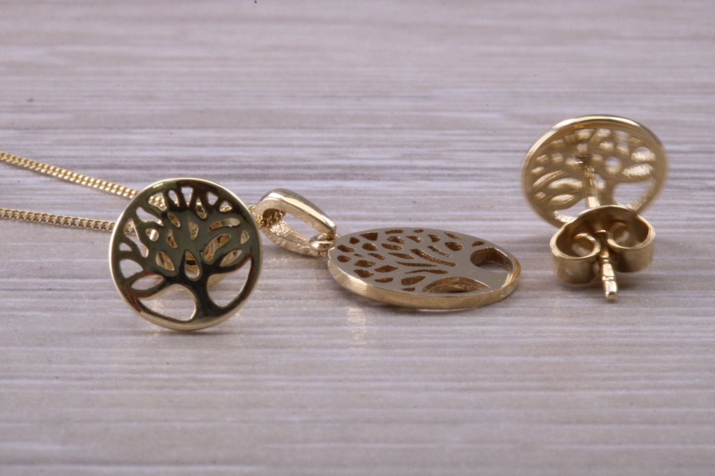9ct Yellow Gold Tree of Life Necklace and Matching Stud Earrings