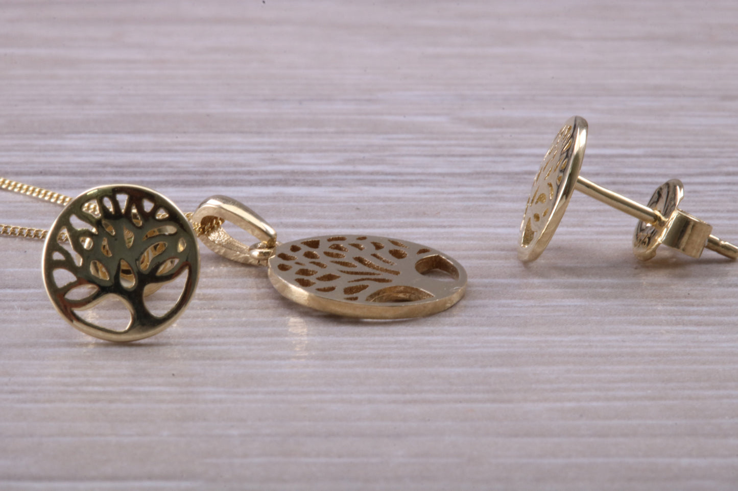 9ct Yellow Gold Tree of Life Necklace and Matching Stud Earrings