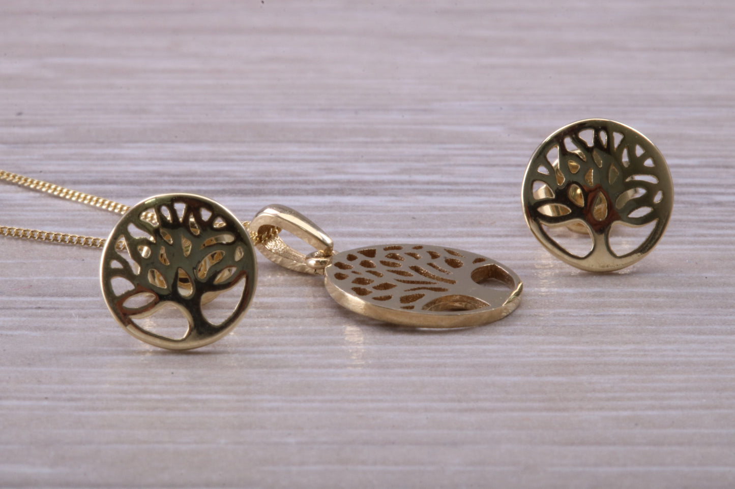 9ct Yellow Gold Tree of Life Necklace and Matching Stud Earrings
