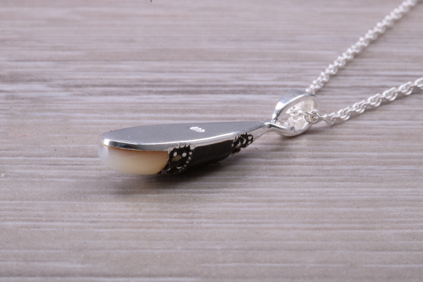 Black Onyx, Mother of Pearl and Marcasite Necklace