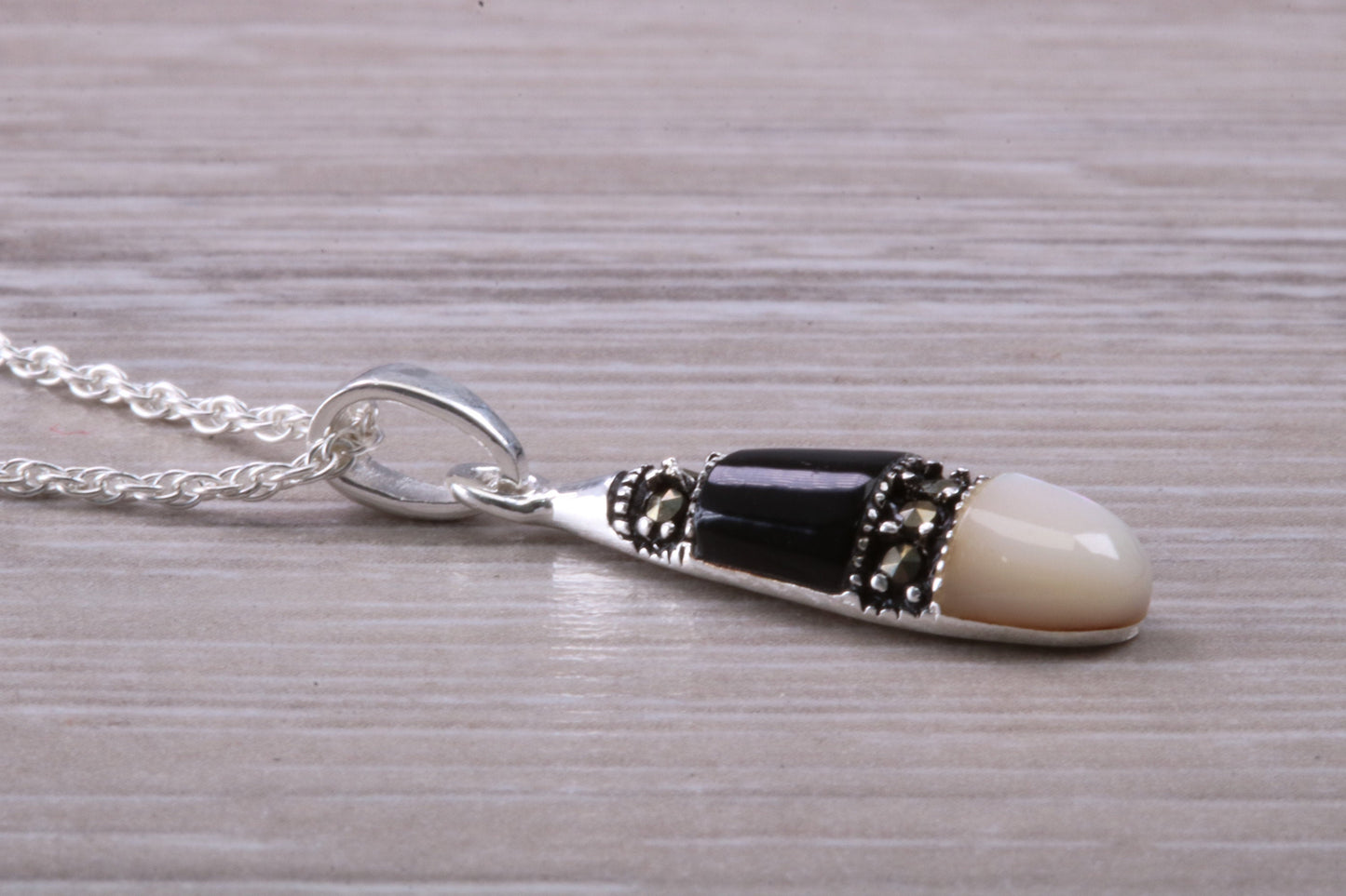 Black Onyx, Mother of Pearl and Marcasite Necklace