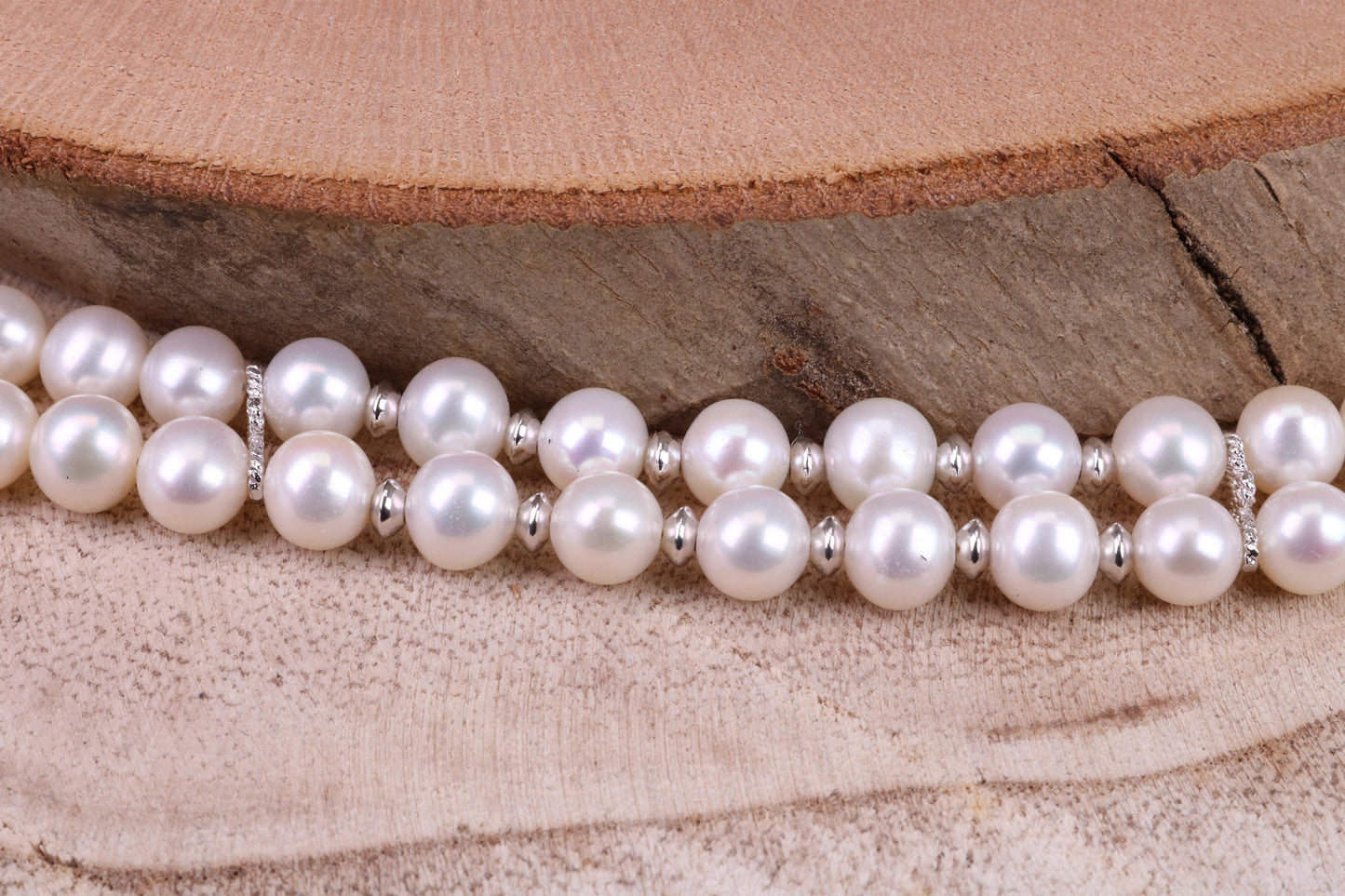 Double Row Freshwater Pearl Bracelet with Rose Flower Closure, made from Sterling Silver