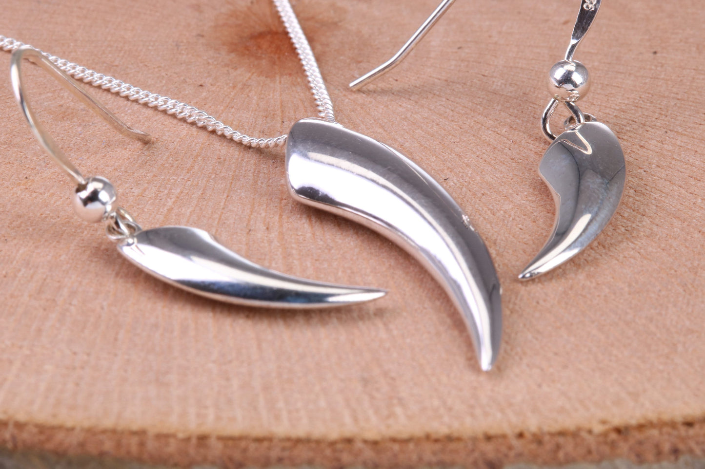 Tooth Necklace and Earrings, made from solid Sterling Silver