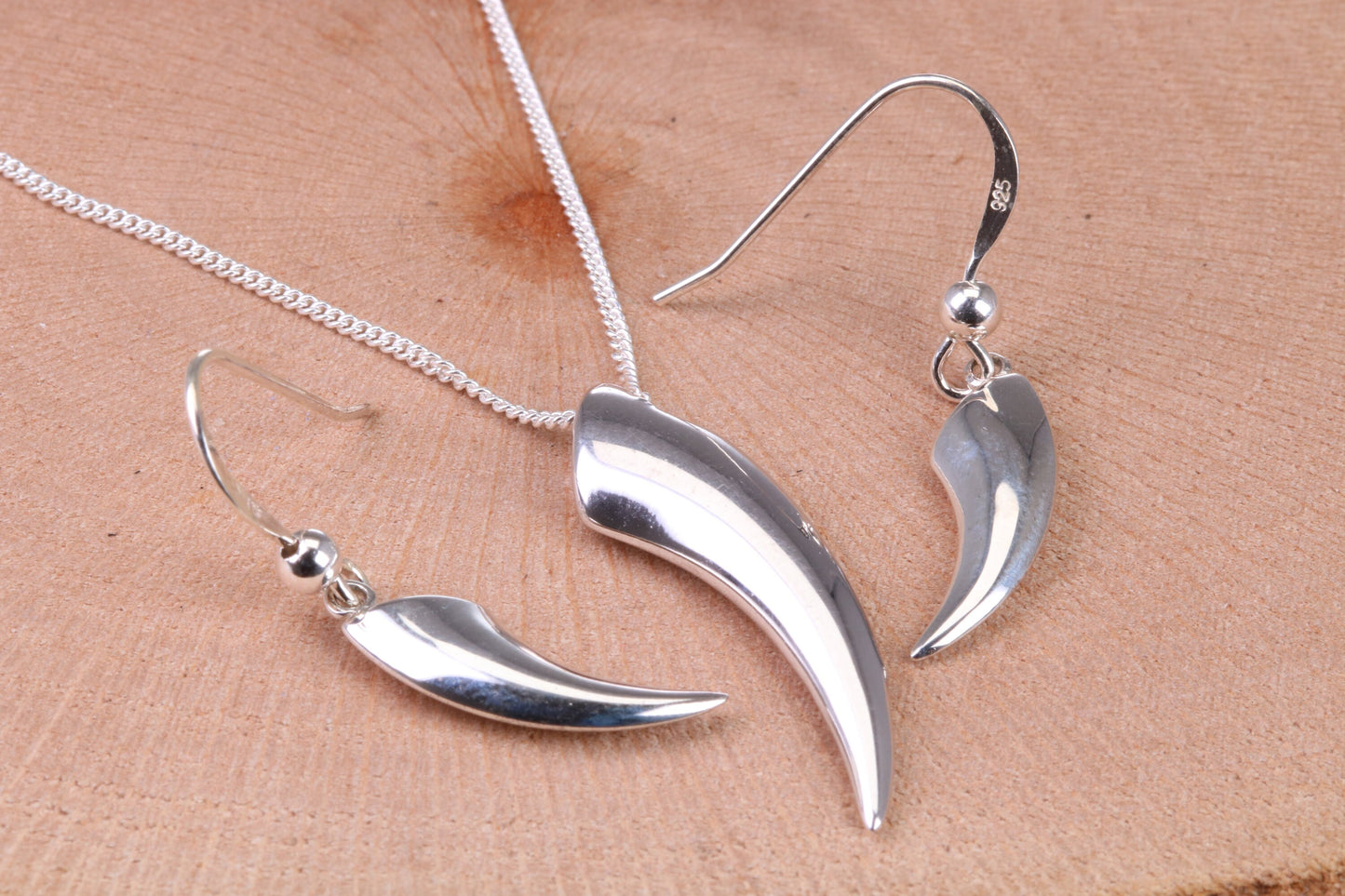 Tooth Necklace and Earrings, made from solid Sterling Silver