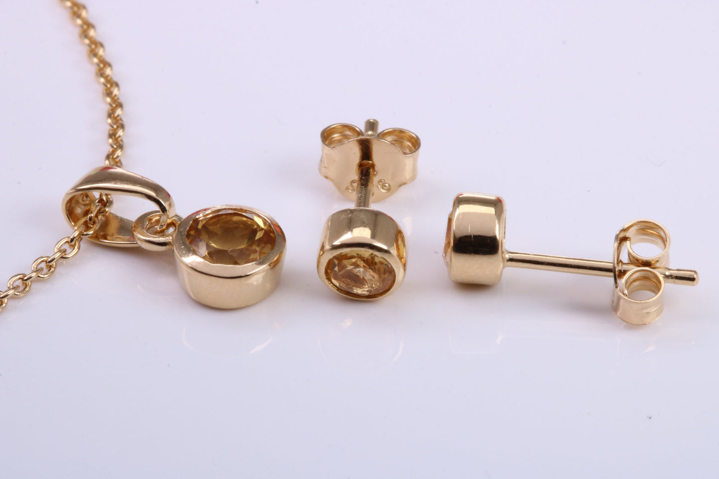 Real Citrine set Necklace and Matching Stud Earrings, made from solid Sterling Silver and 18ct Yellow Gold Plated