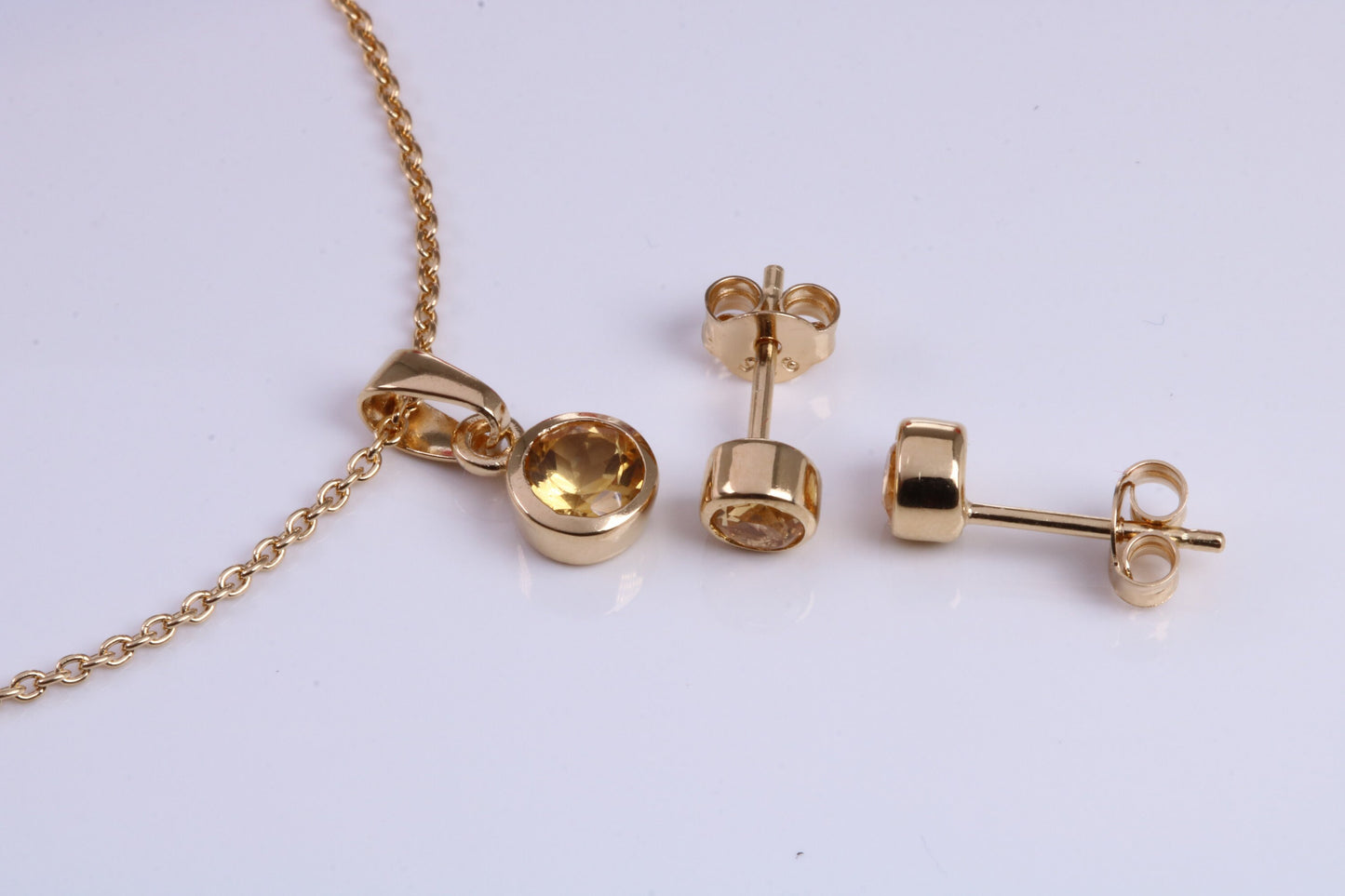 Real Citrine set Necklace and Matching Stud Earrings, made from solid Sterling Silver and 18ct Yellow Gold Plated