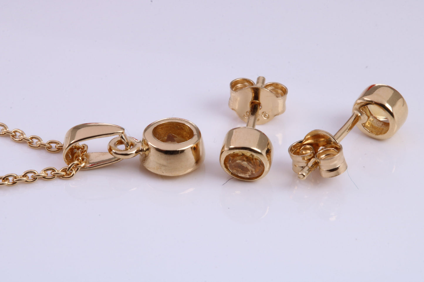 Real Citrine set Necklace and Matching Stud Earrings, made from solid Sterling Silver and 18ct Yellow Gold Plated