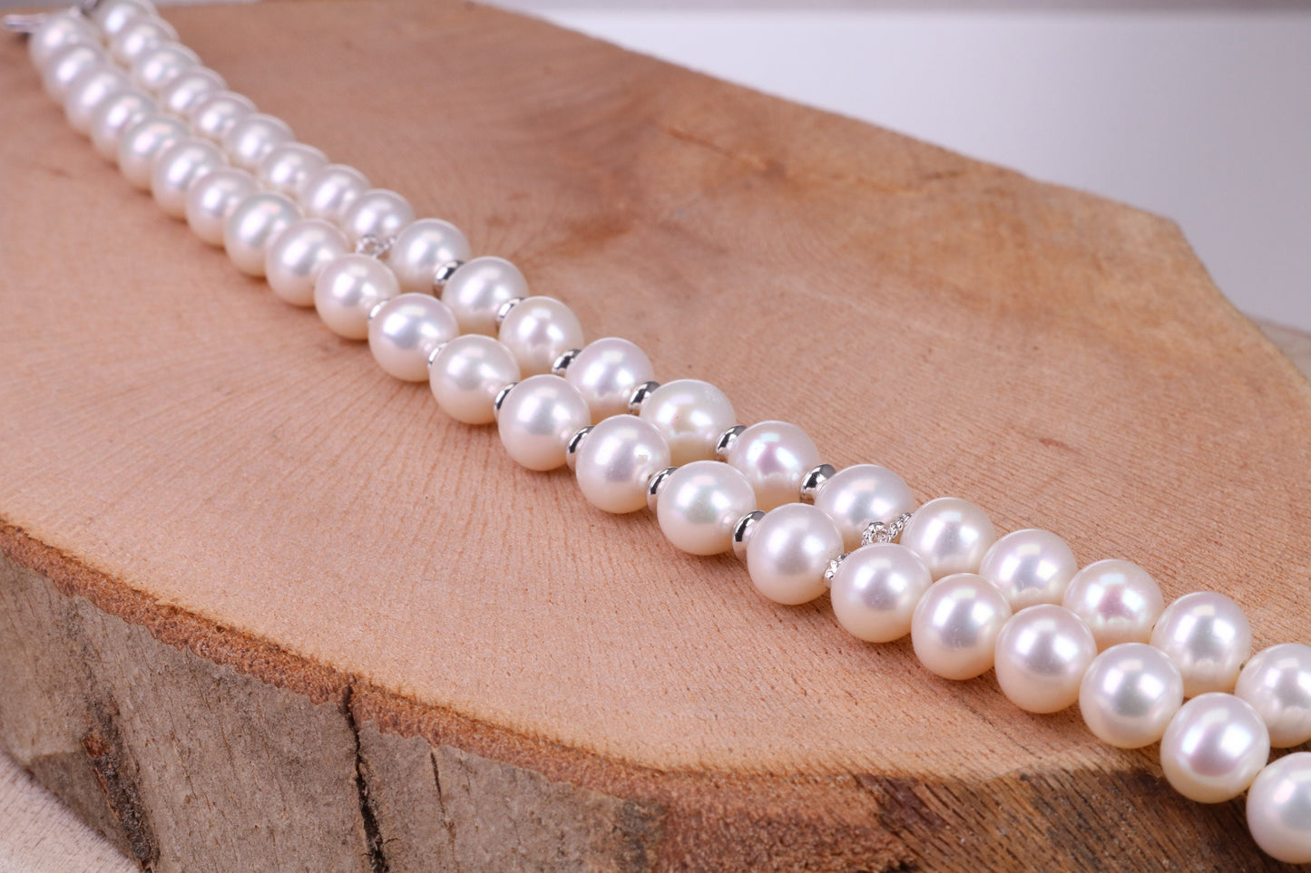 Double Row Freshwater Pearl Bracelet with Rose Flower Closure, made from Sterling Silver
