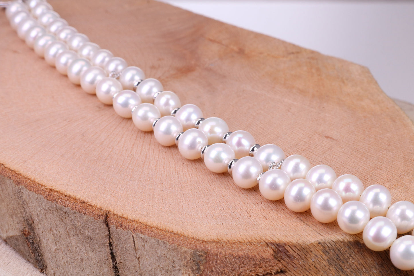 Double Row Freshwater Pearl Bracelet with Rose Flower Closure, made from Sterling Silver