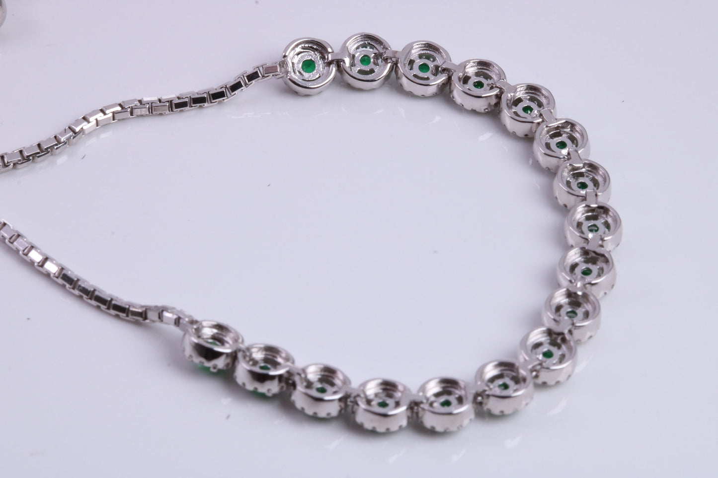 Emerald Cubic Zirconia set Bracelet, made from solid Sterling Silver, Length Adjustable