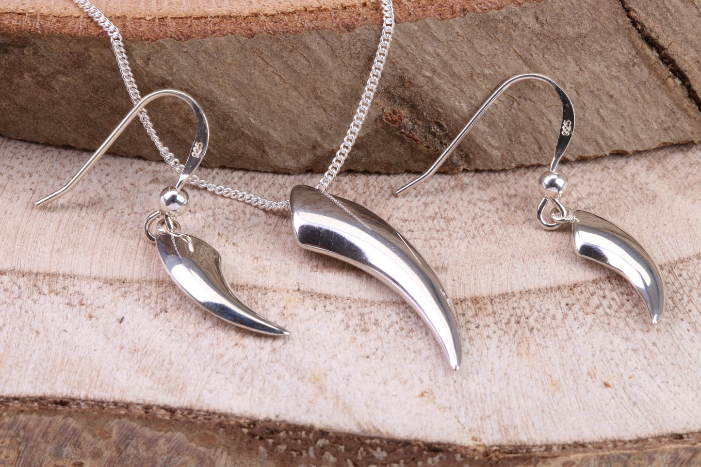 Tooth Necklace and Earrings, made from solid Sterling Silver