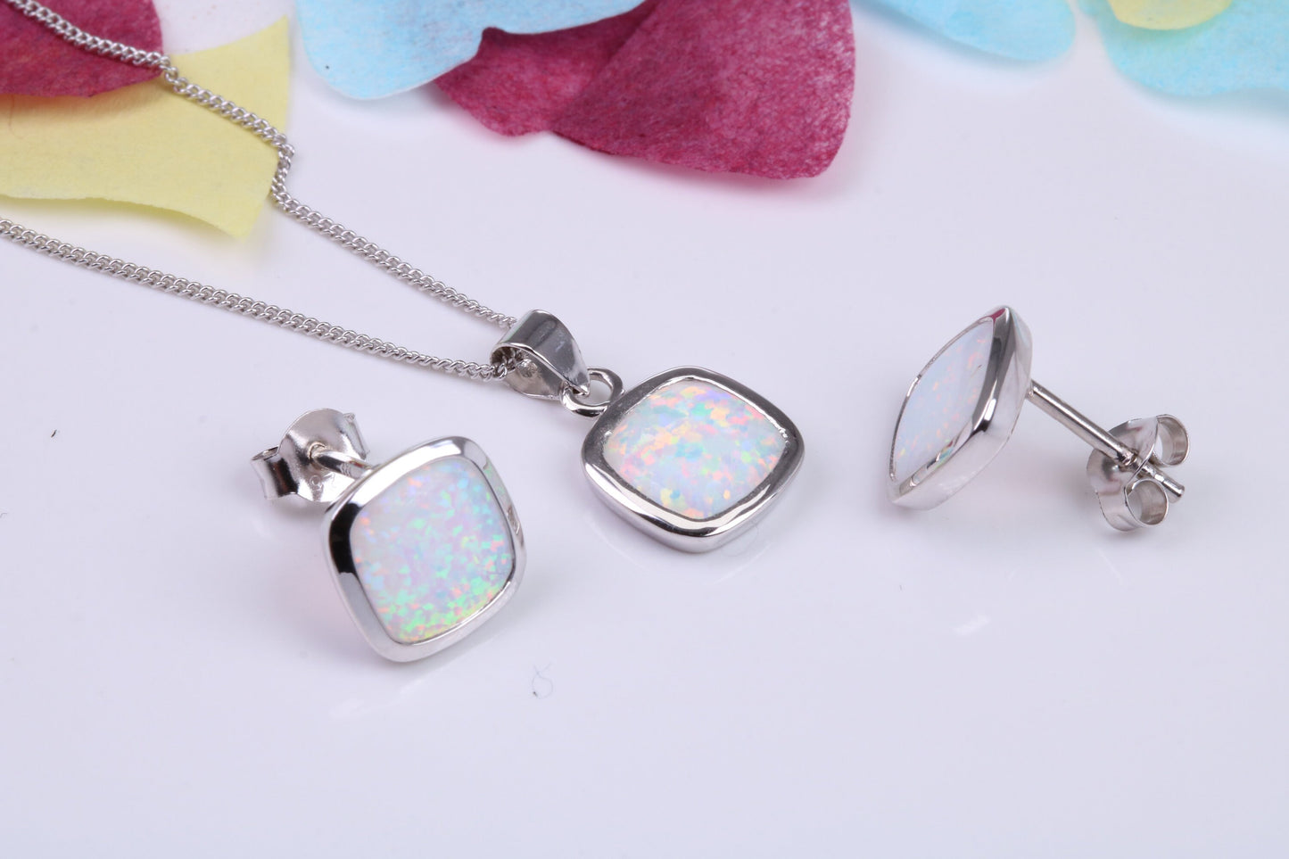 Opal set Necklace and Earrings, made from solid Sterling Silver