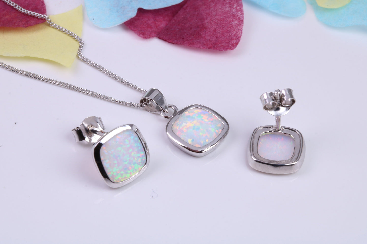 Opal set Necklace and Earrings, made from solid Sterling Silver