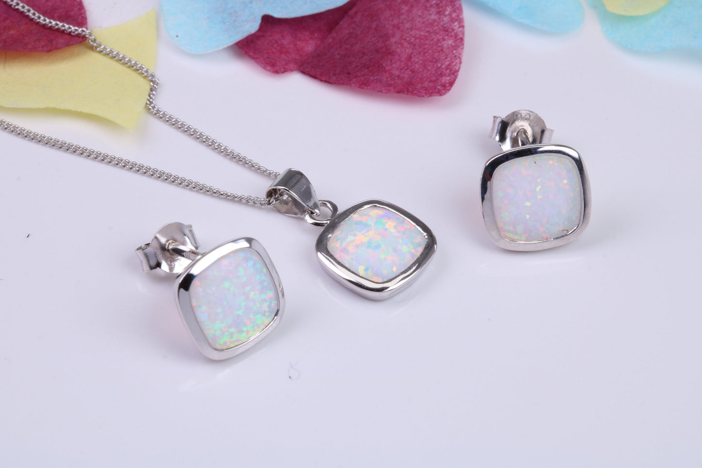 Opal set Necklace and Earrings, made from solid Sterling Silver