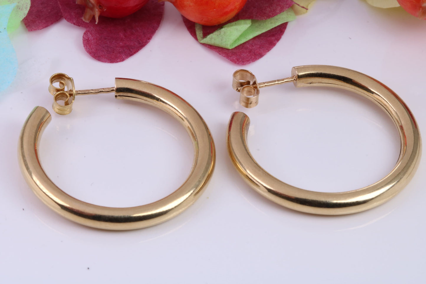 Large 30 mm Long Hoop Creole Earrings Made from Solid 9ct Yellow Gold, British Hallmarked