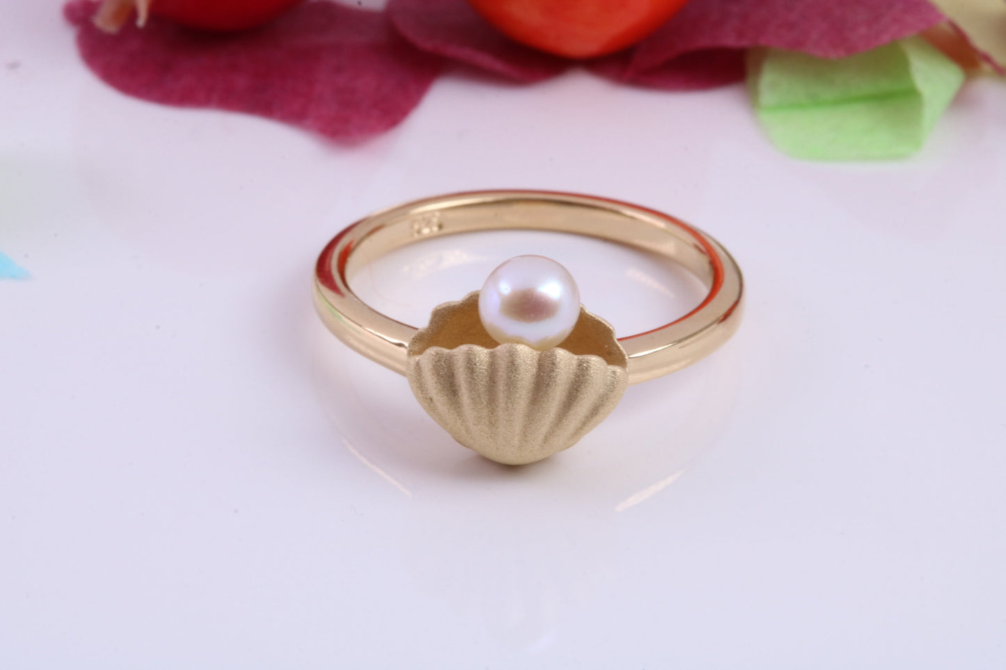 Pearl in Shell Ring, Made from solid Silver, Matt Finished with 18ct Yellow Gold Plating