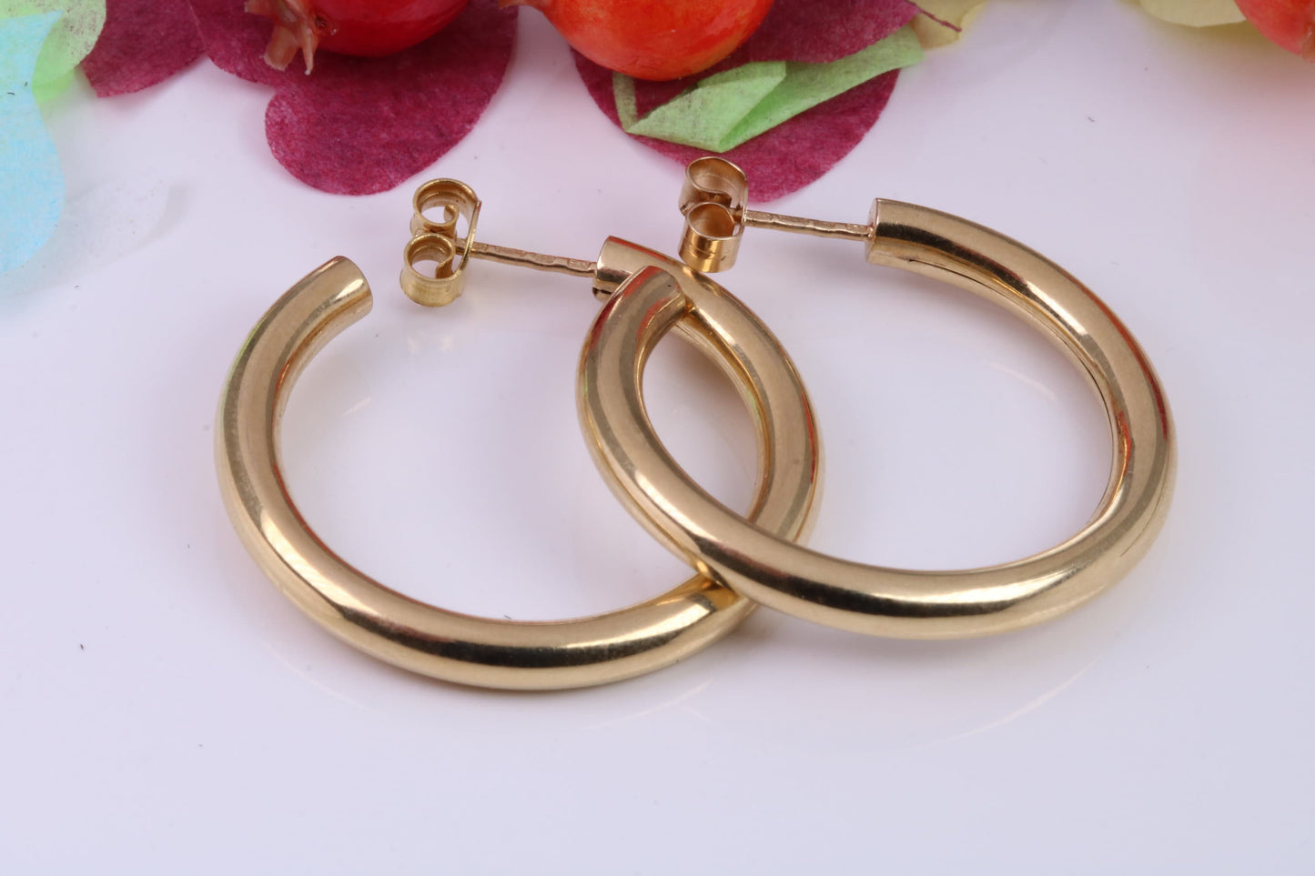 Large 30 mm Long Hoop Creole Earrings Made from Solid 9ct Yellow Gold, British Hallmarked