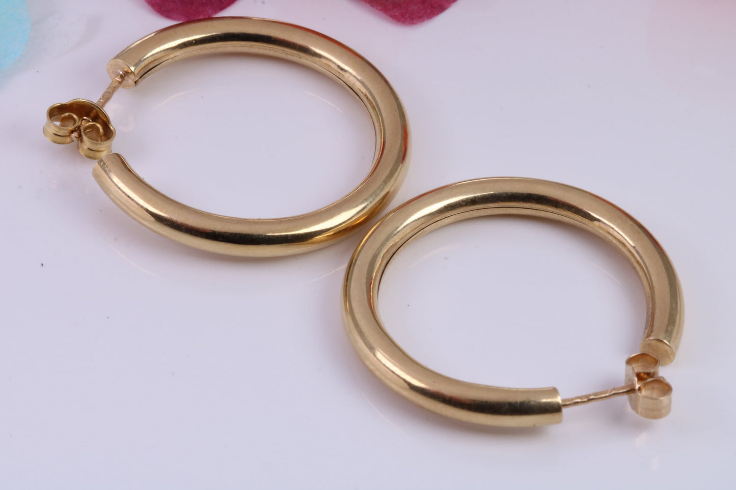 Large 30 mm Long Hoop Creole Earrings Made from Solid 9ct Yellow Gold, British Hallmarked