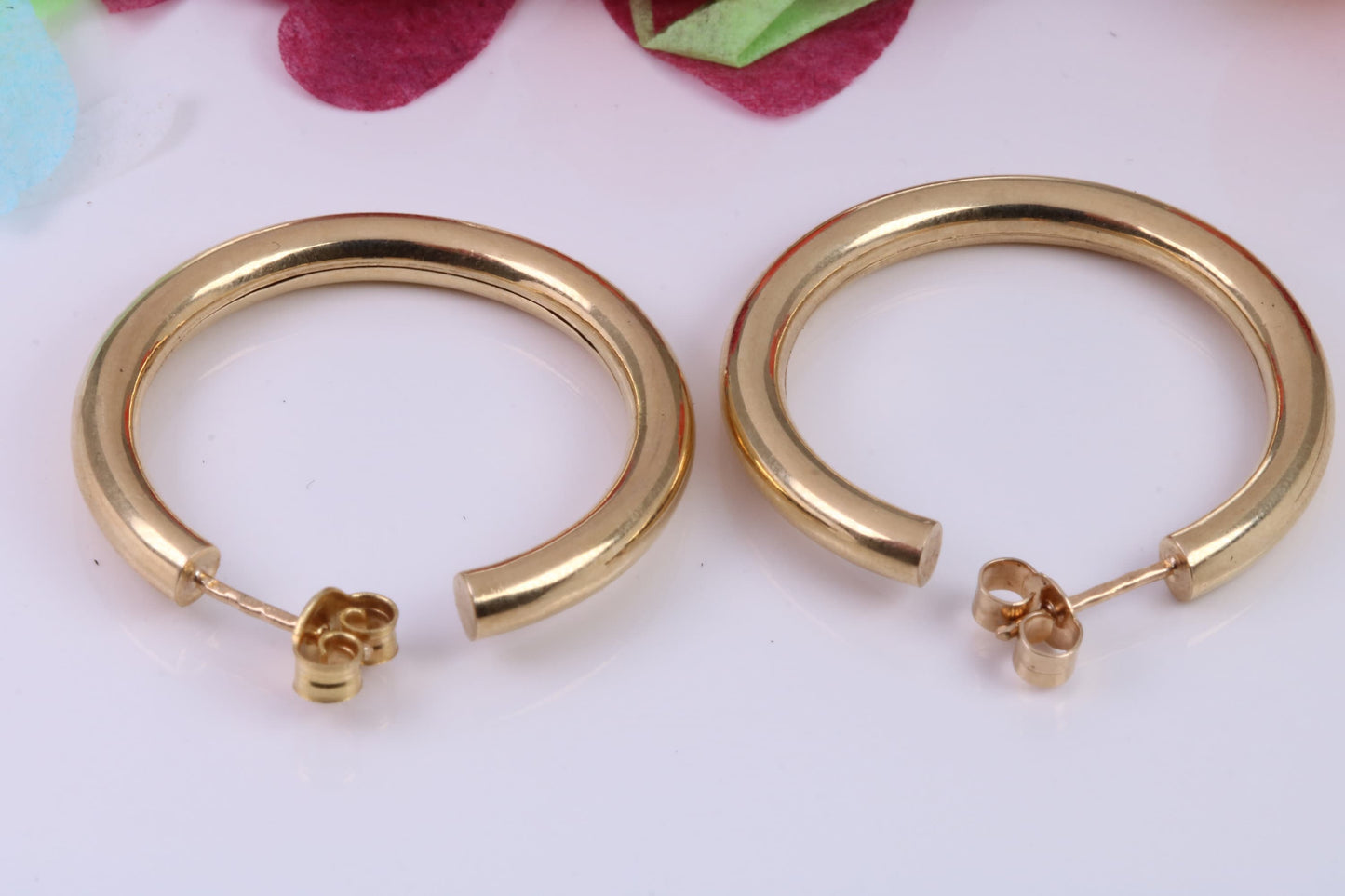 Large 30 mm Long Hoop Creole Earrings Made from Solid 9ct Yellow Gold, British Hallmarked