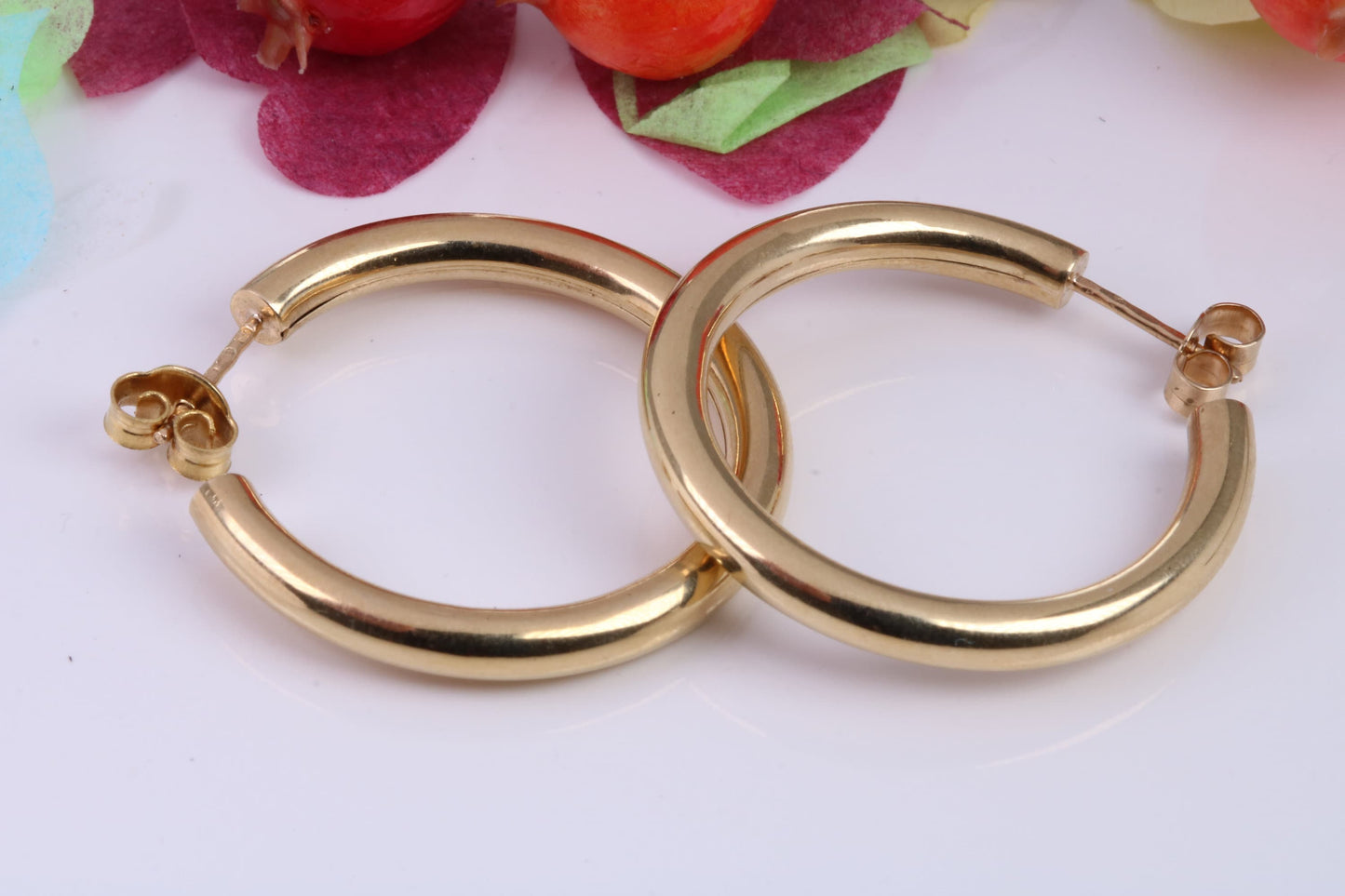 Large 30 mm Long Hoop Creole Earrings Made from Solid 9ct Yellow Gold, British Hallmarked