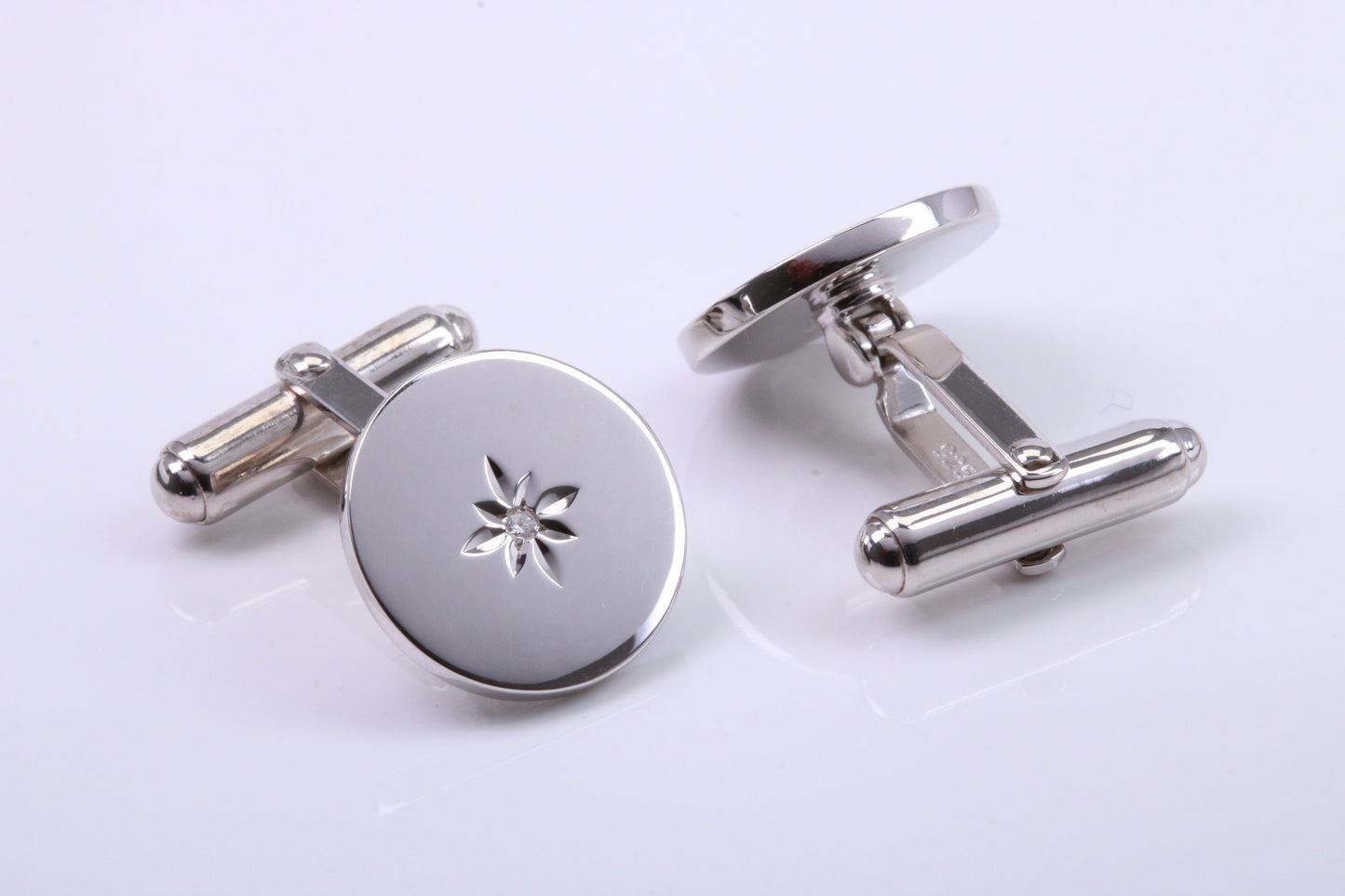 Natural Diamond set Solid Silver Cufflinks