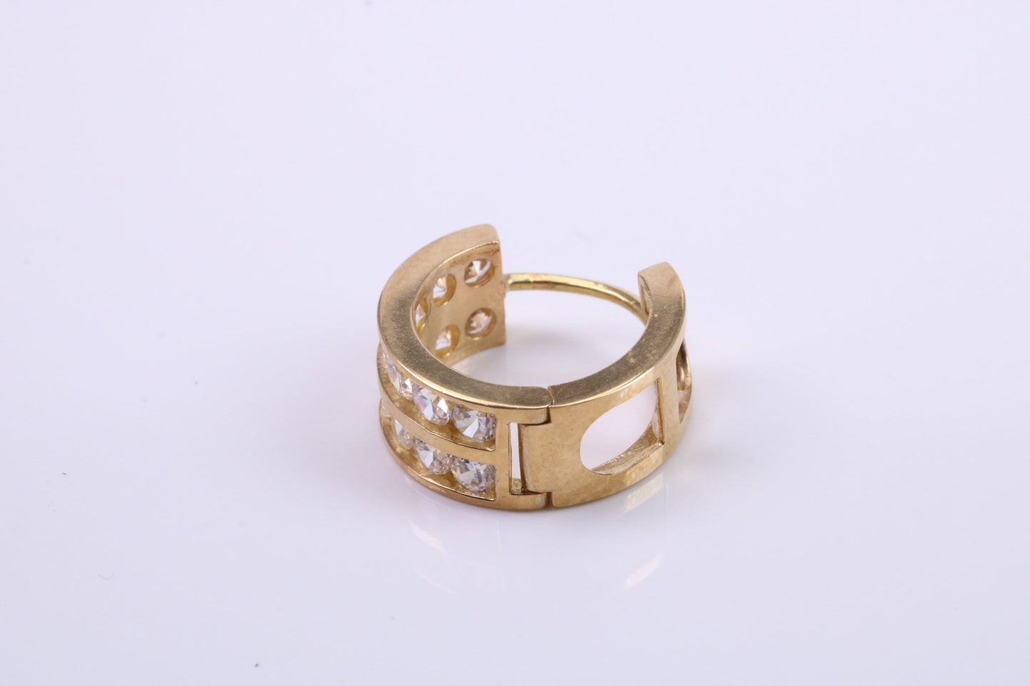 Gents 15 mm Round C Z set Hoop Single Earring, Made from Solid 9ct Yellow Gold