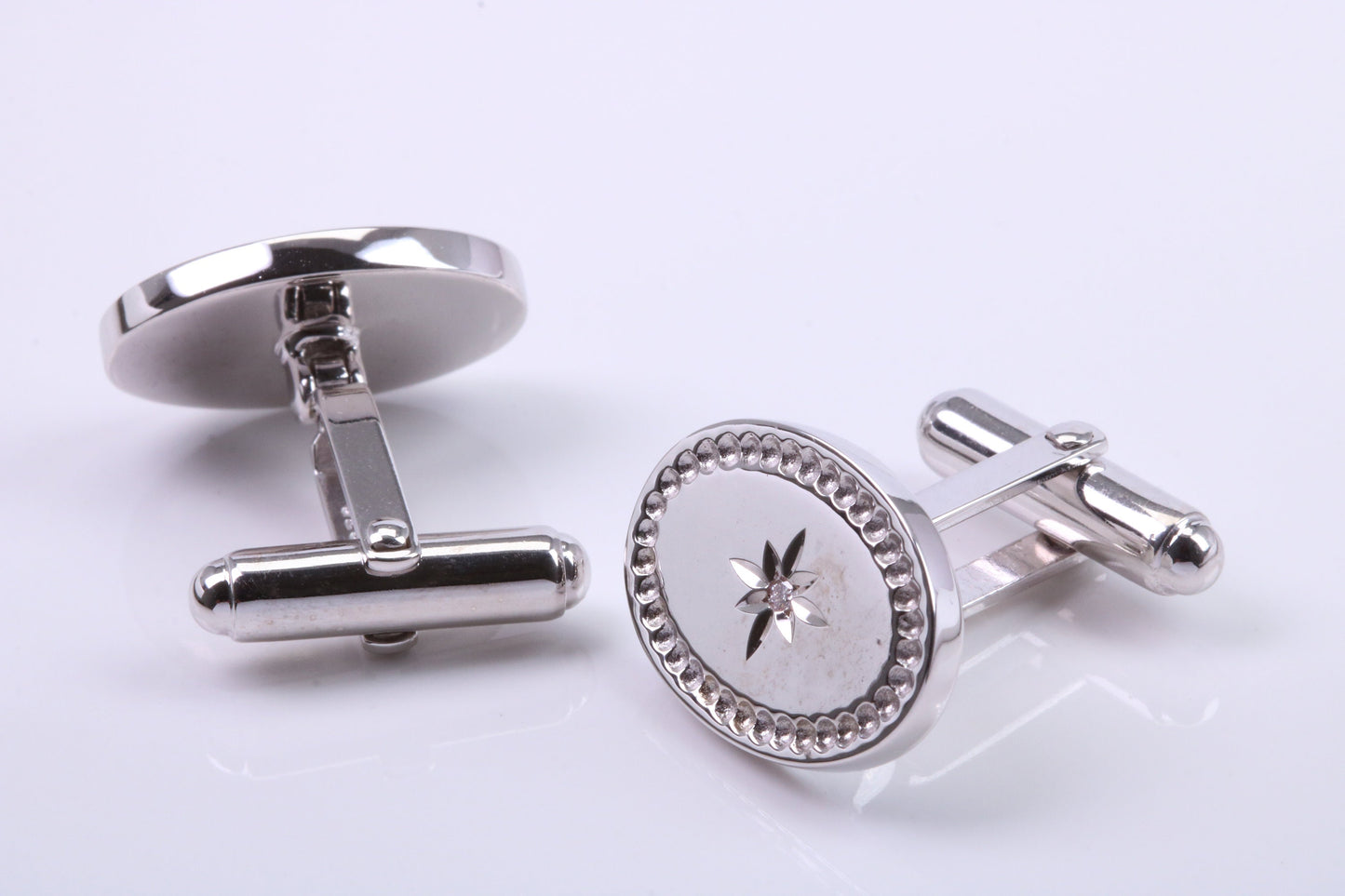 Natural Diamond set Oval Shaped Solid Silver Cufflinks