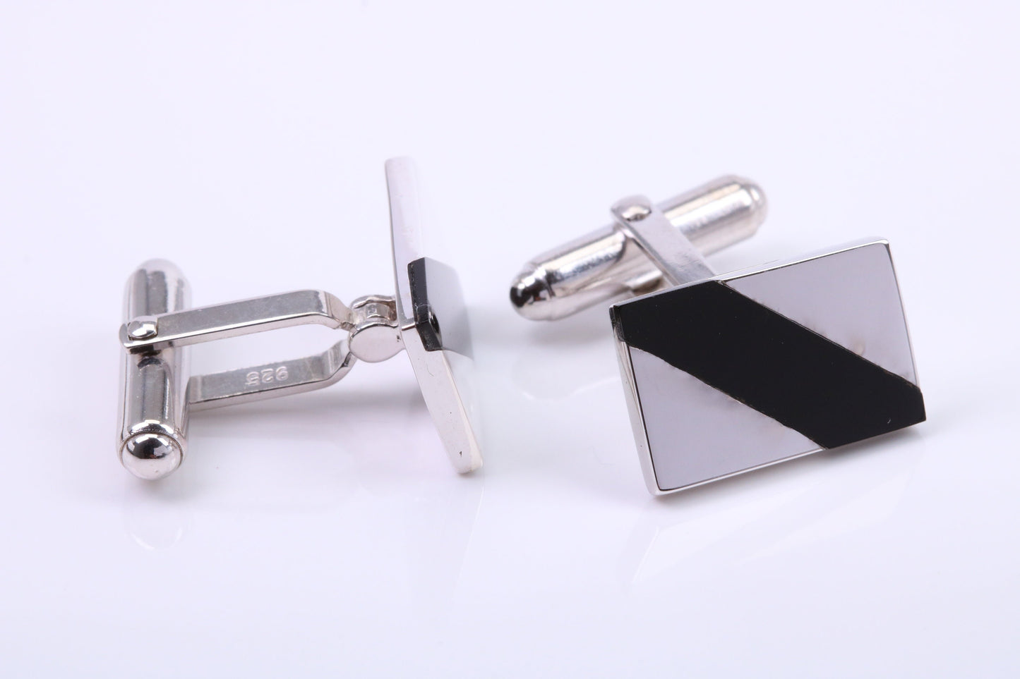 Black Onyx set Rectangle Solid Silver Cufflinks