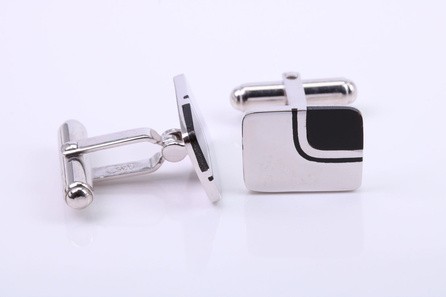 Black Onyx set Rectangle Solid Silver Cufflinks
