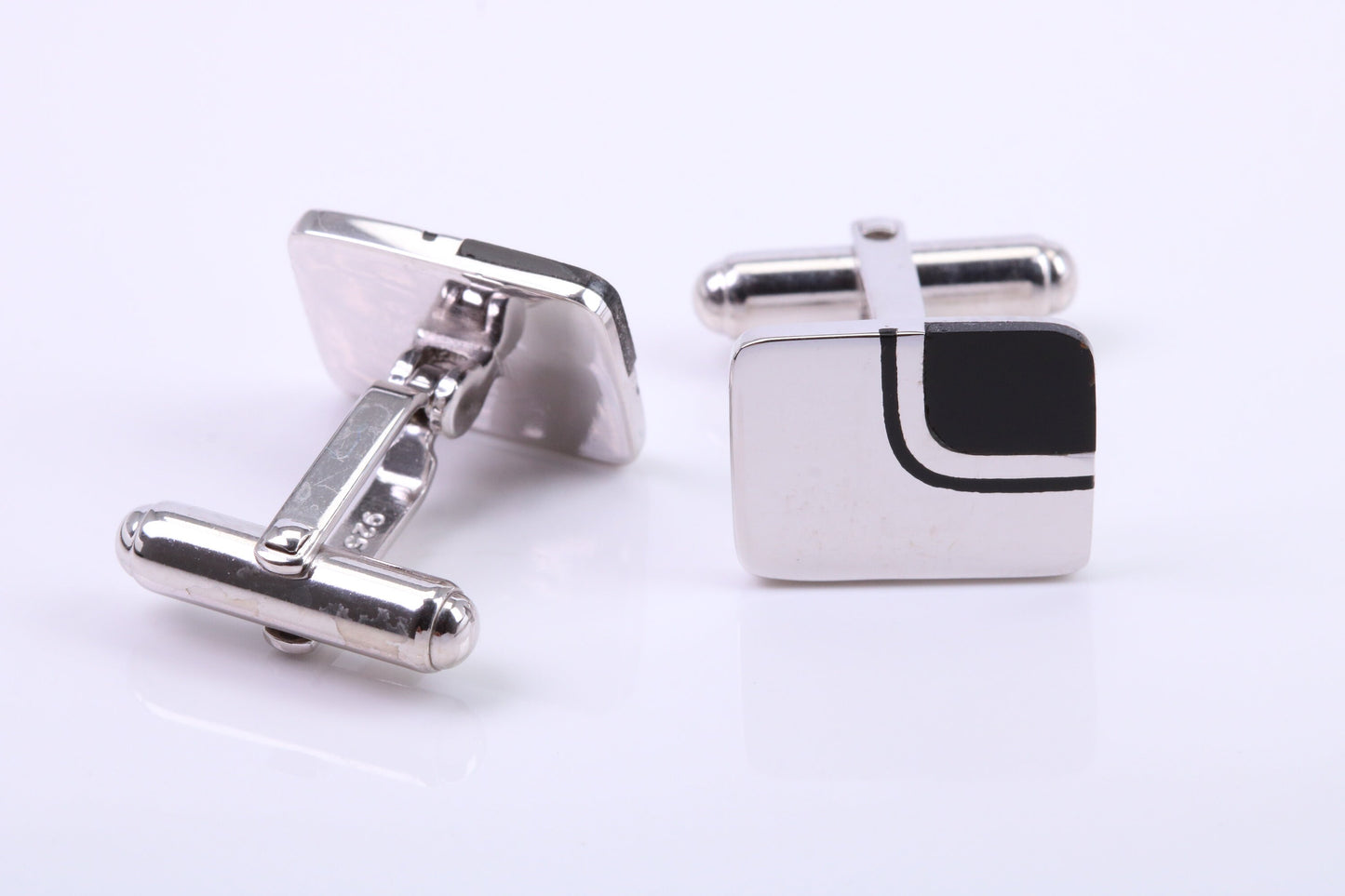 Black Onyx set Rectangle Solid Silver Cufflinks