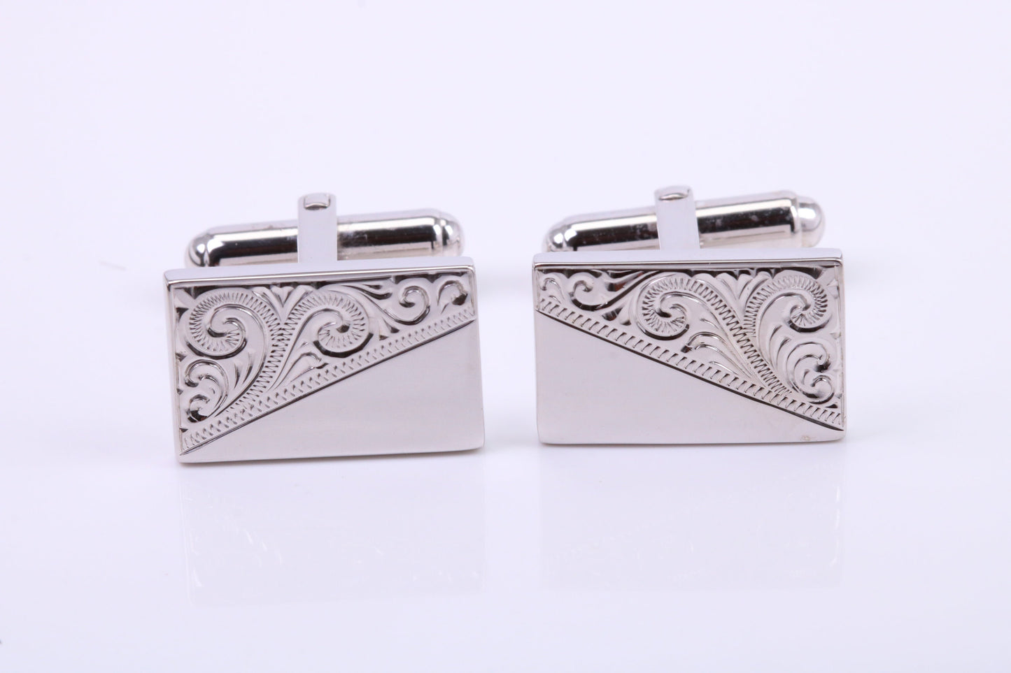 Hand Engraved Large Rectangle Solid Silver Cufflinks