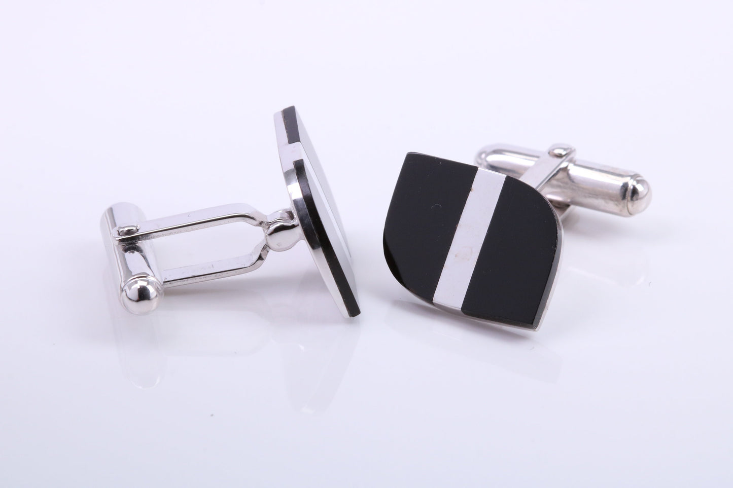 Black Onyx set Rectangle Solid Silver Cufflinks