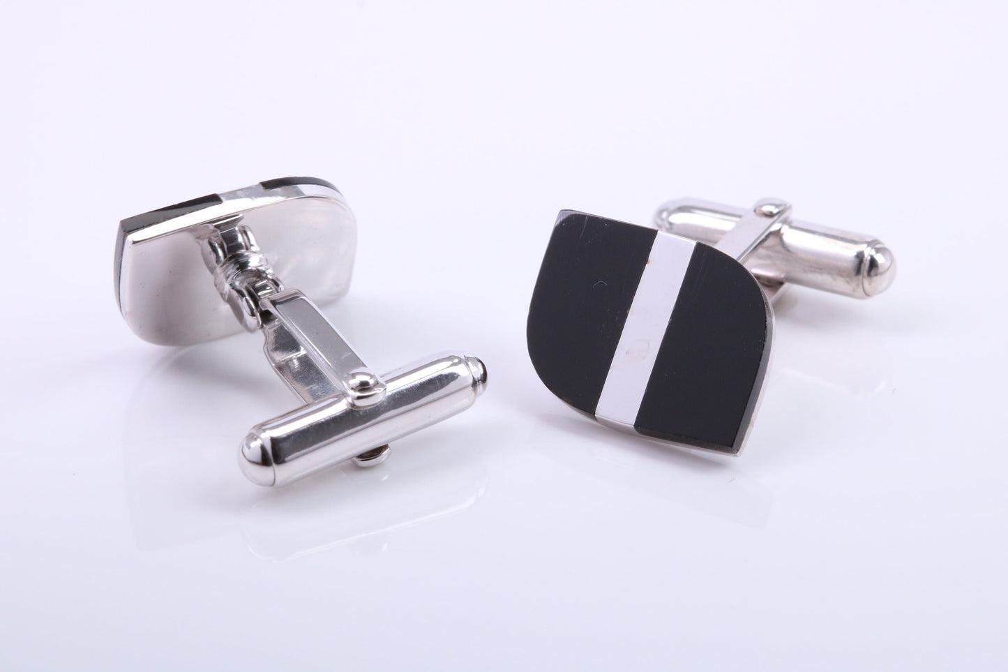 Black Onyx set Rectangle Solid Silver Cufflinks