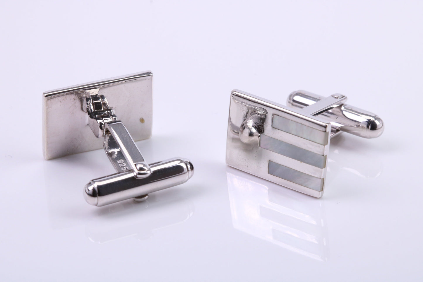 Mother of Pearl set Rectangle Solid Silver Cufflinks