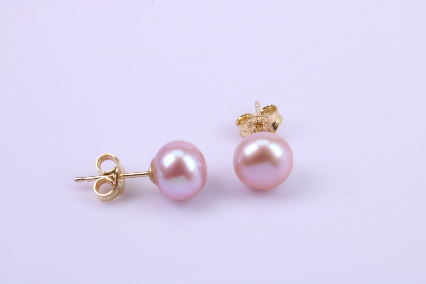 Round Natural Freshwater Pearl Stud Earrings with Matching Necklace set in Solid Yellow Gold