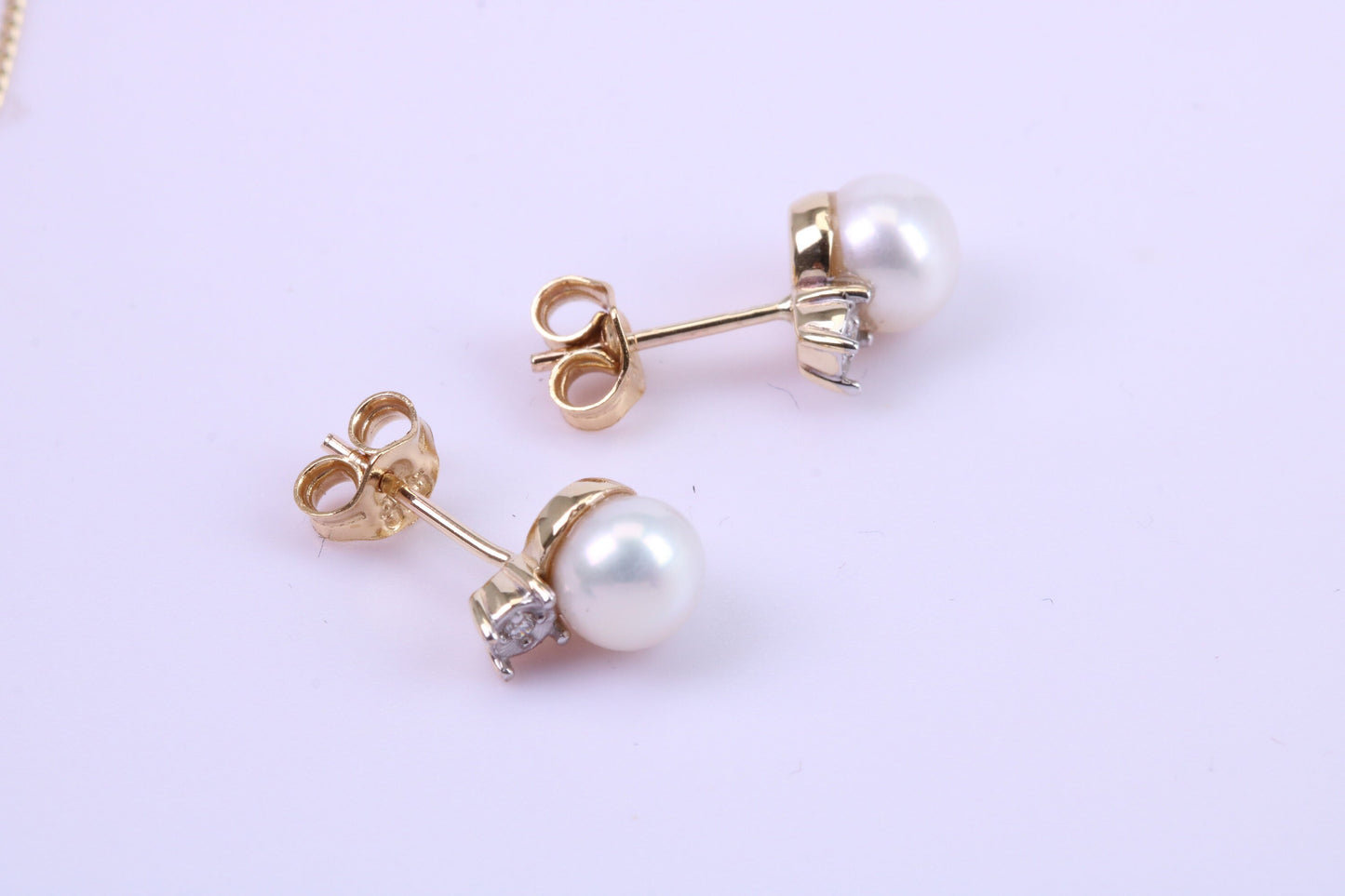 Round Natural Freshwater Pearl Stud Dropper Earrings set in Solid Yellow Gold