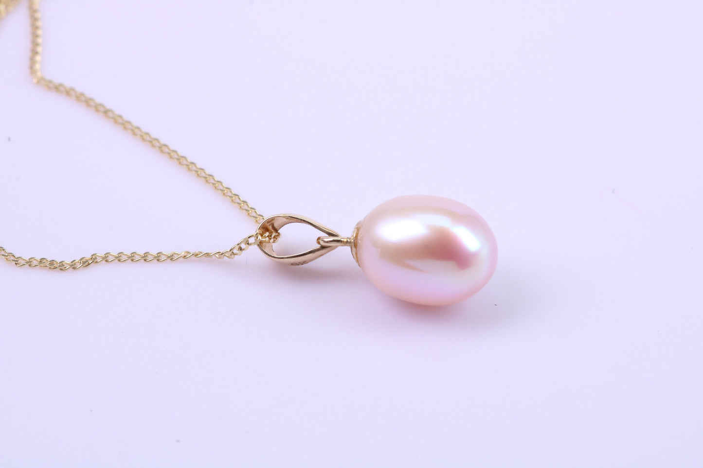 Teardrop Natural Cultured Pearl Necklace set in Solid Yellow Gold Together with 18 Inch Yellow Gold Chain