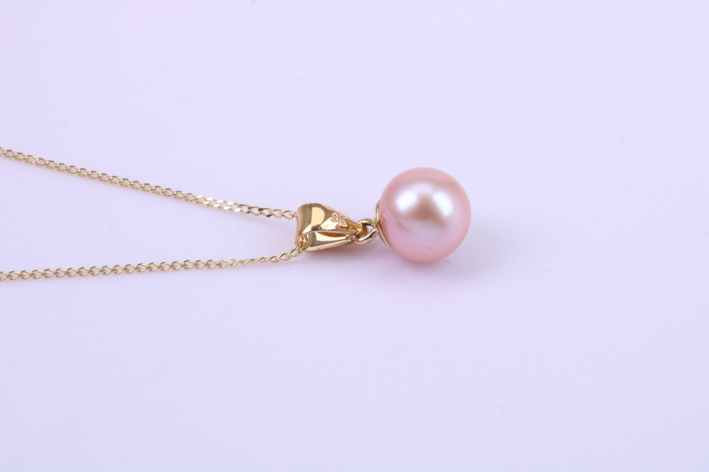 Round Natural Freshwater Pearl Stud Earrings with Matching Necklace set in Solid Yellow Gold