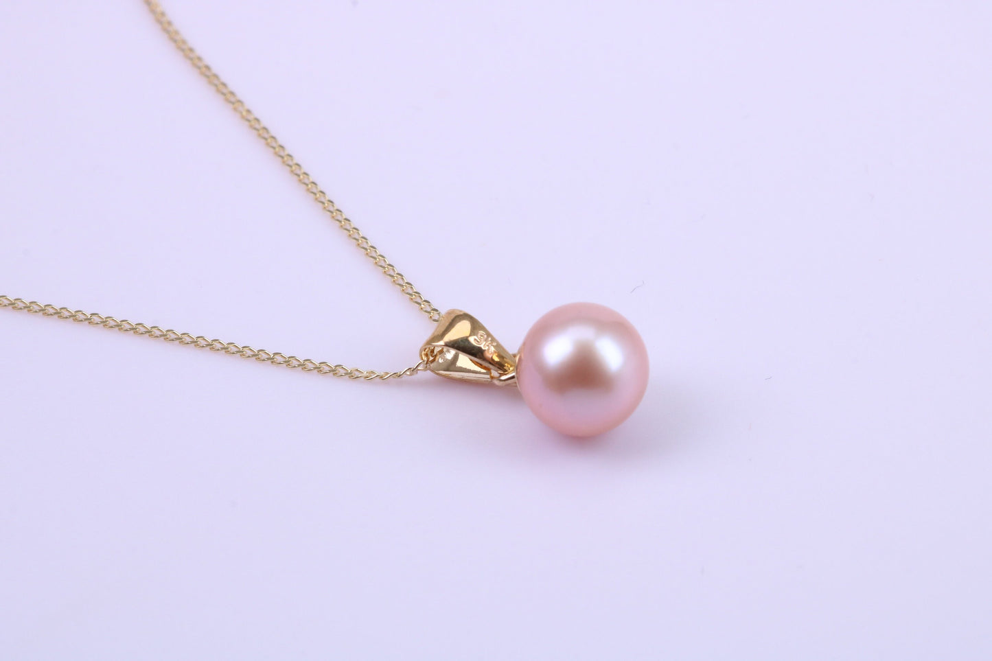 Round Natural Freshwater Pearl Stud Earrings with Matching Necklace set in Solid Yellow Gold