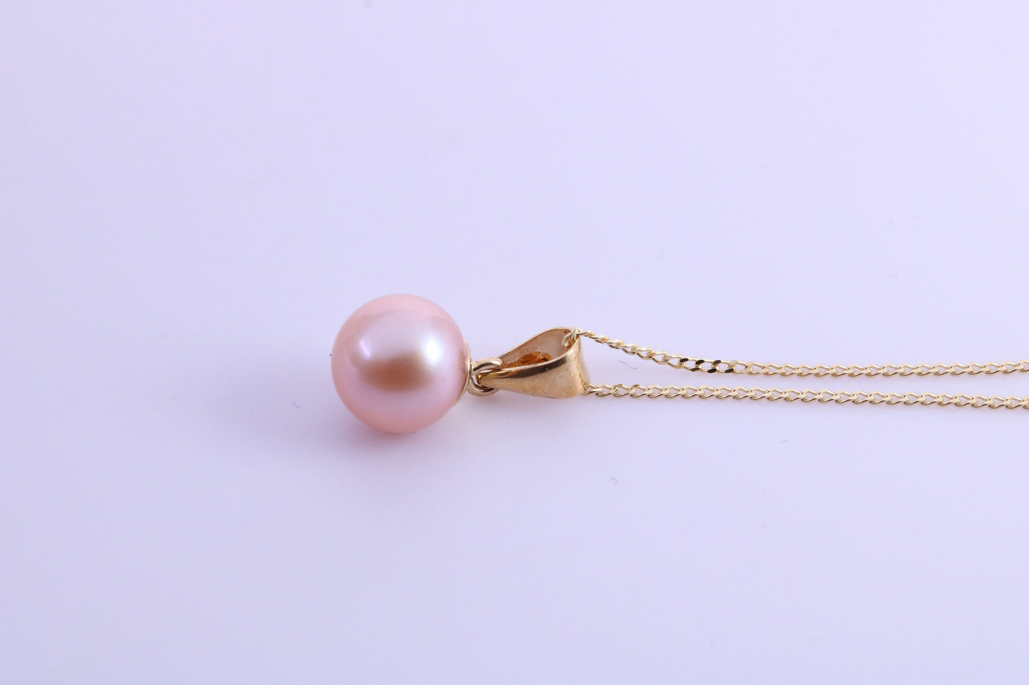 Round Natural Freshwater Pearl Stud Earrings with Matching Necklace set in Solid Yellow Gold
