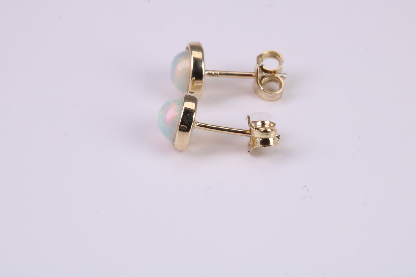 Natural Round cut Opal set Stud Earrings with Necklace, Made from Solid Yellow Gold, With 18 Inch Long Chain
