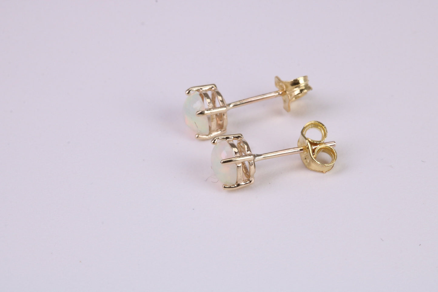 Natural Round cut Opal set Stud Earrings with Necklace, Made from Solid Yellow Gold, With 18 Inch Long Chain
