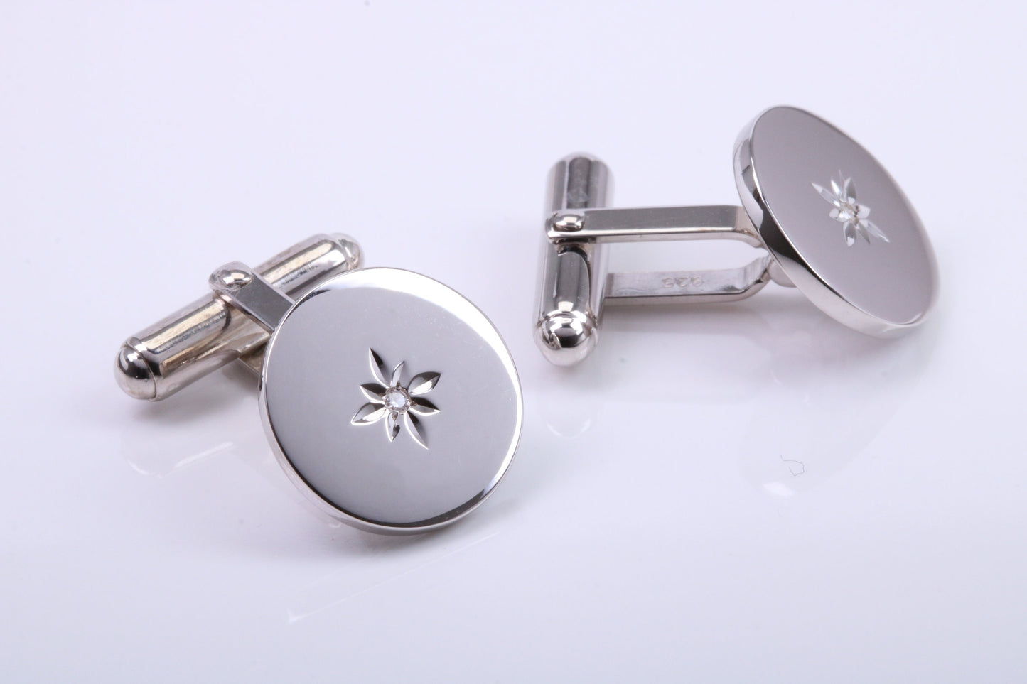 Natural Diamond set Solid Silver Cufflinks