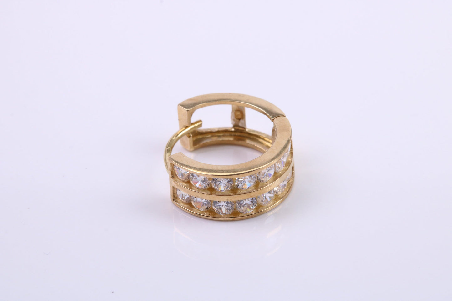 Gents 15 mm Round C Z set Hoop Single Earring, Made from Solid 9ct Yellow Gold